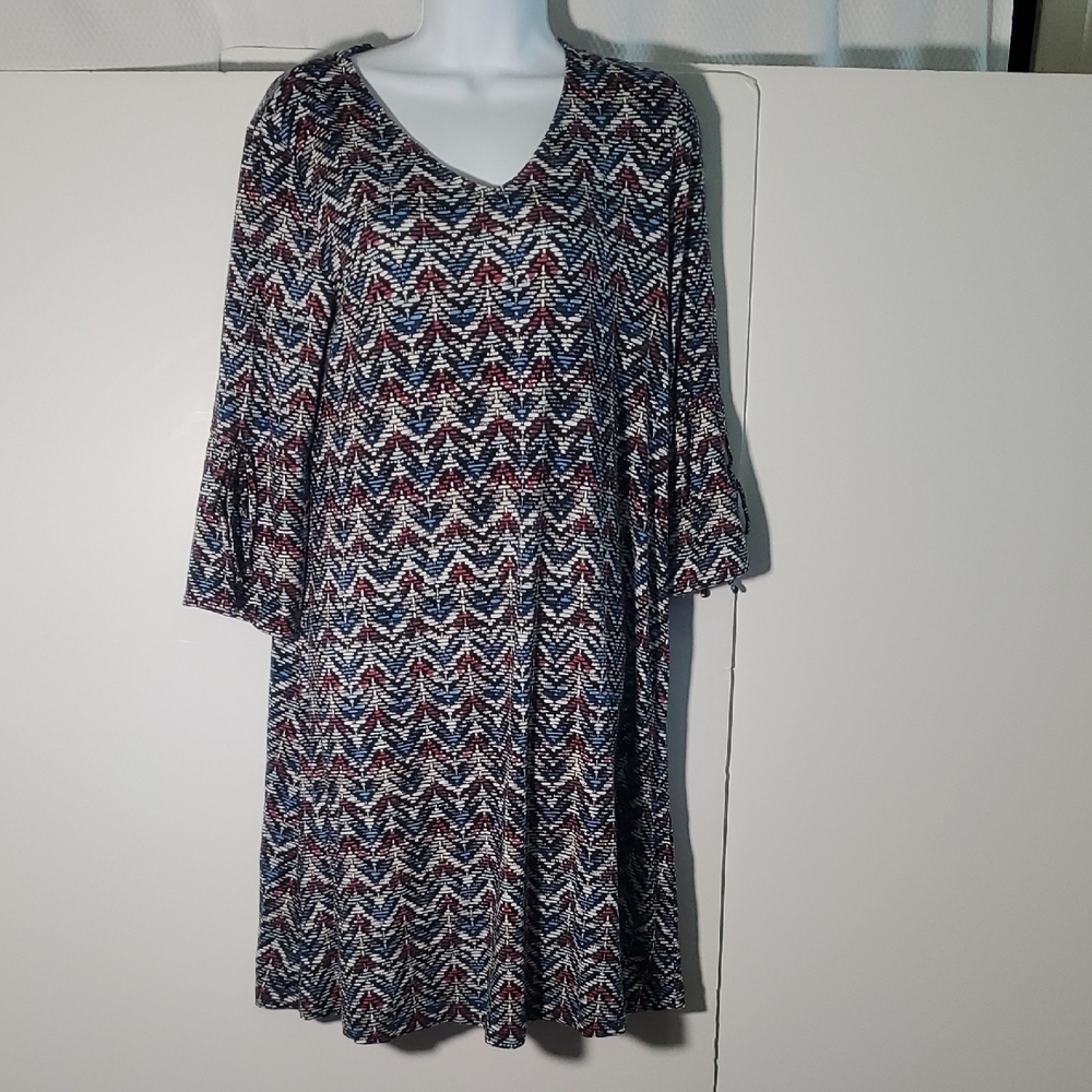 Chico’s knit dress with flared sleeves Multicolor Chevron Pattern Sz 1